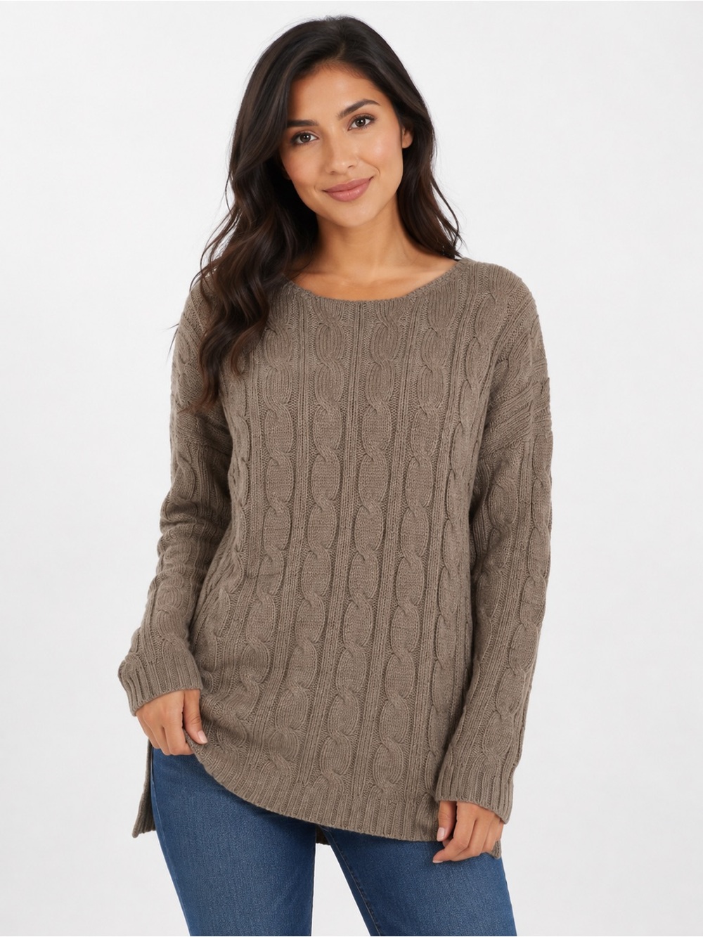 Charlotte Russe Taupe Cable Knit Deep V-Back Sweater – Women’s Large